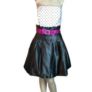 Jessica Mcclintock for Gunne Sax Black Strapless Polka Dot Dress Prom Cocktail